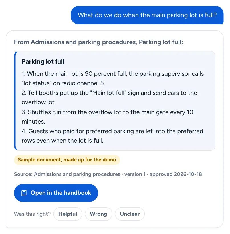 Answer to: What do we do when the main parking lot is full?