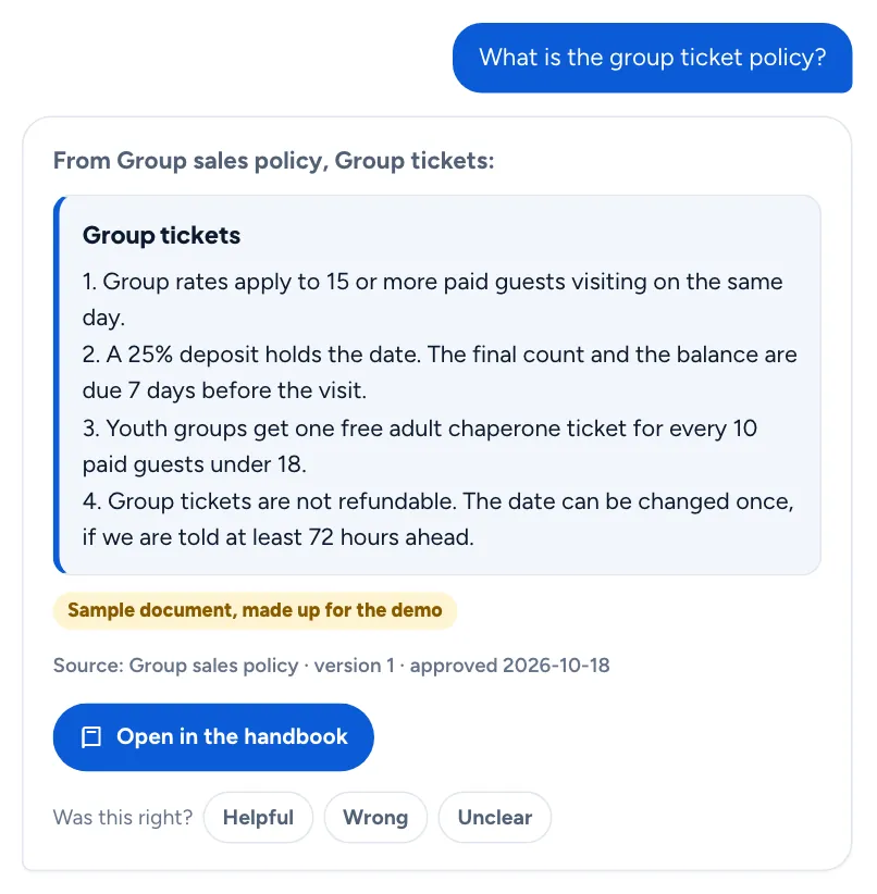 Answer to: What is the group ticket policy?