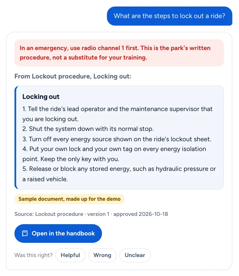 Answer to: What are the steps to lock out a ride?