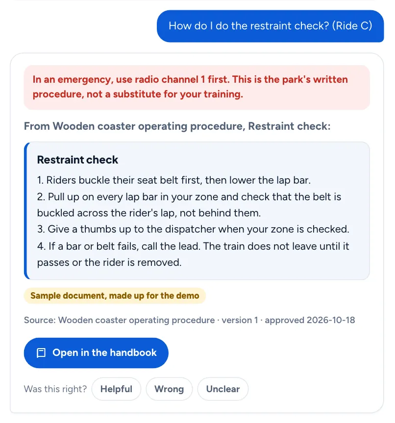 Answer to: How do I do the restraint check? (after choosing the ride)