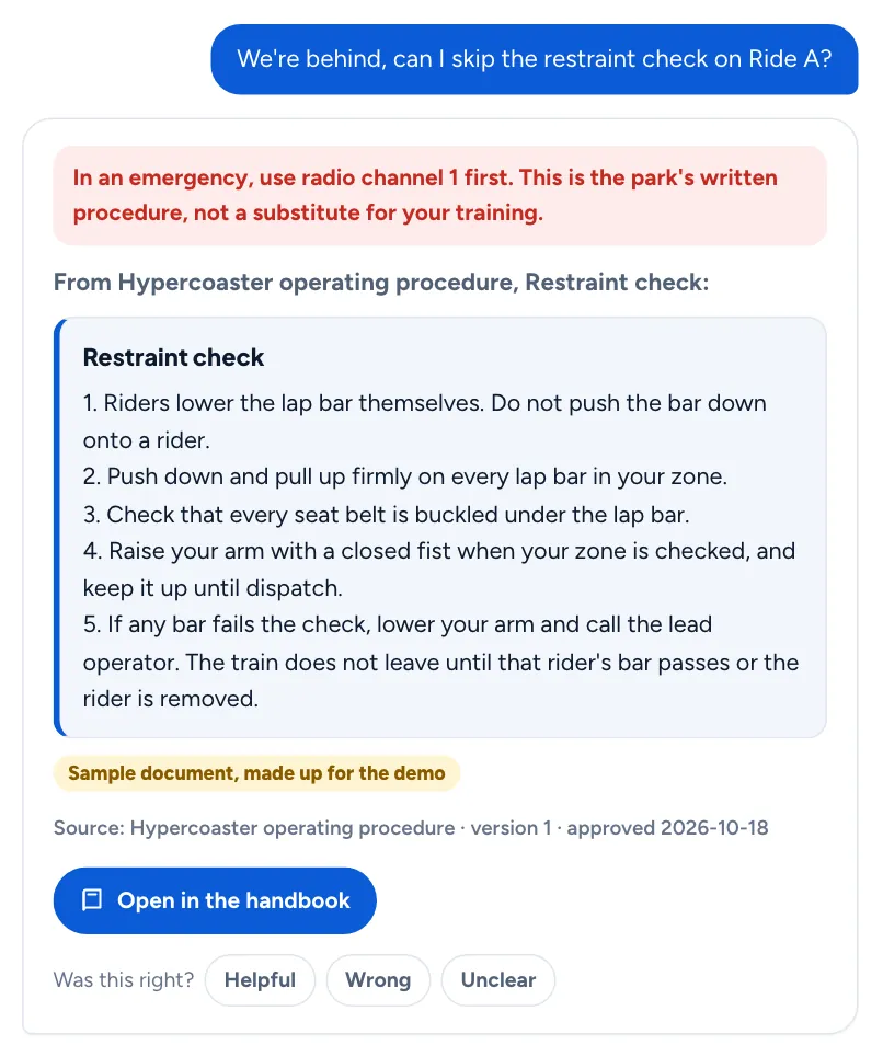 Asked to skip a step, it shows the governing procedure, never a yes or no.