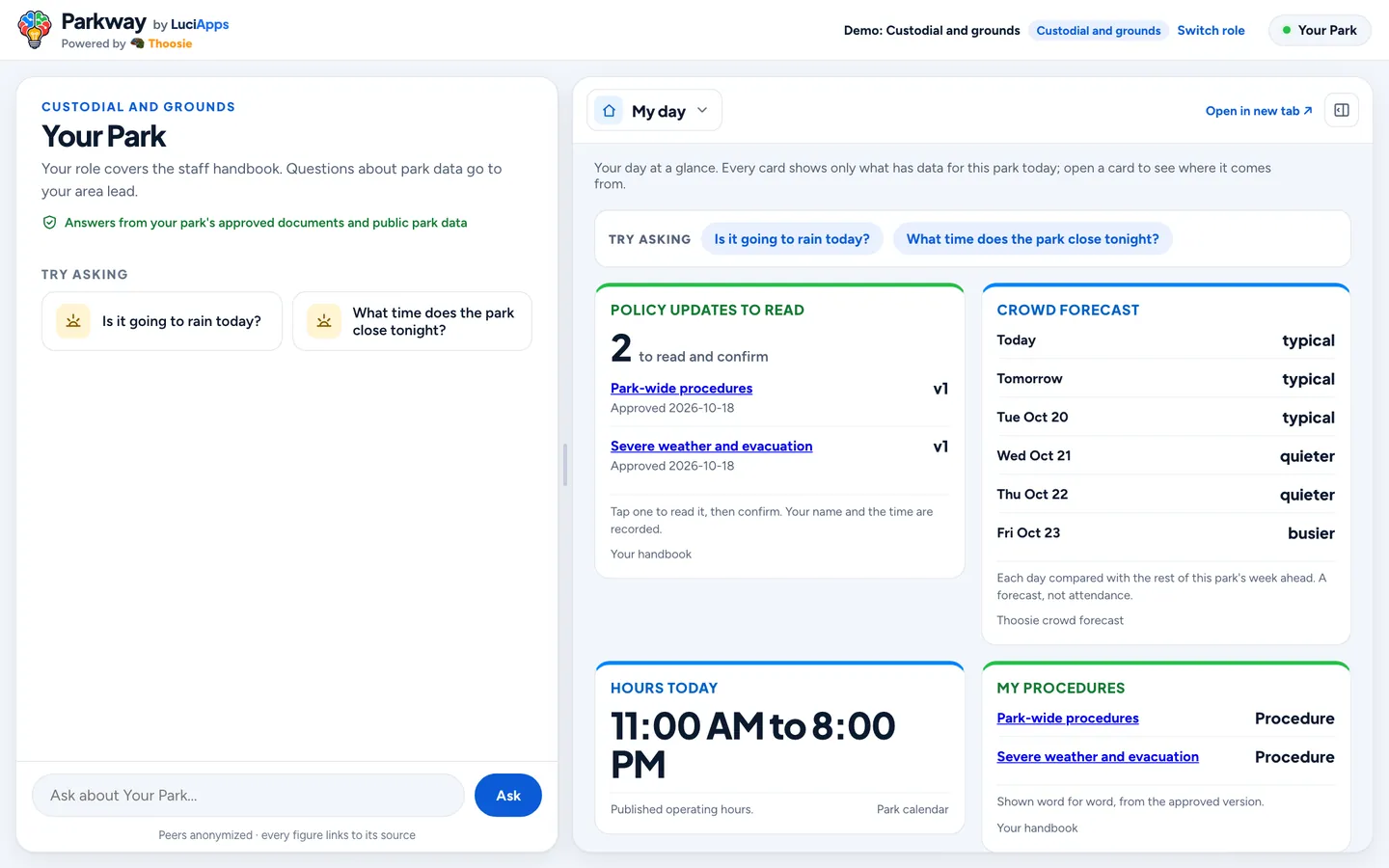 Custodial and grounds: chat beside the role's dashboard