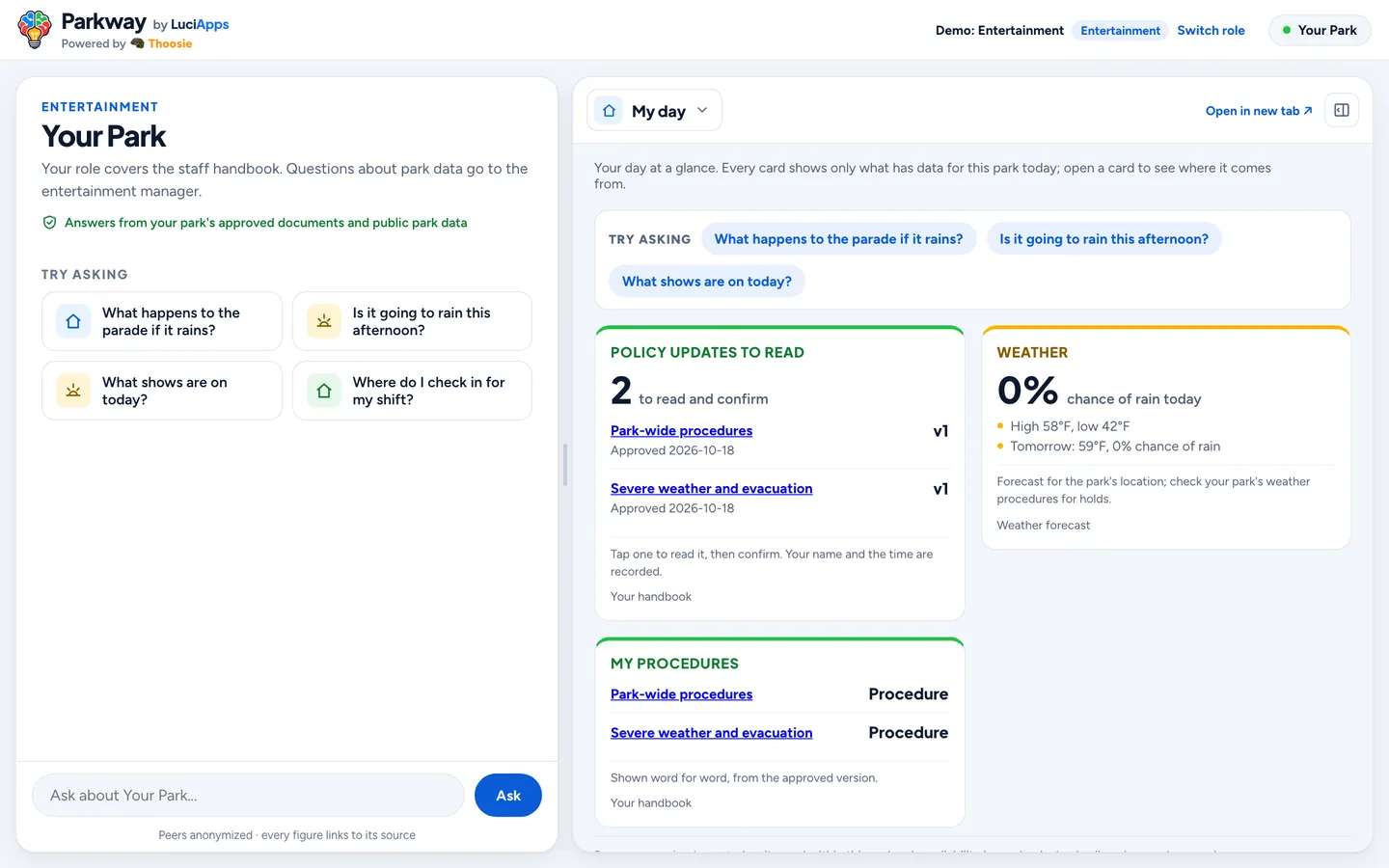 Entertainment: chat beside the role's dashboard