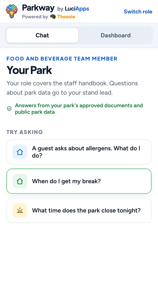 Food and beverage team member on a phone: chat