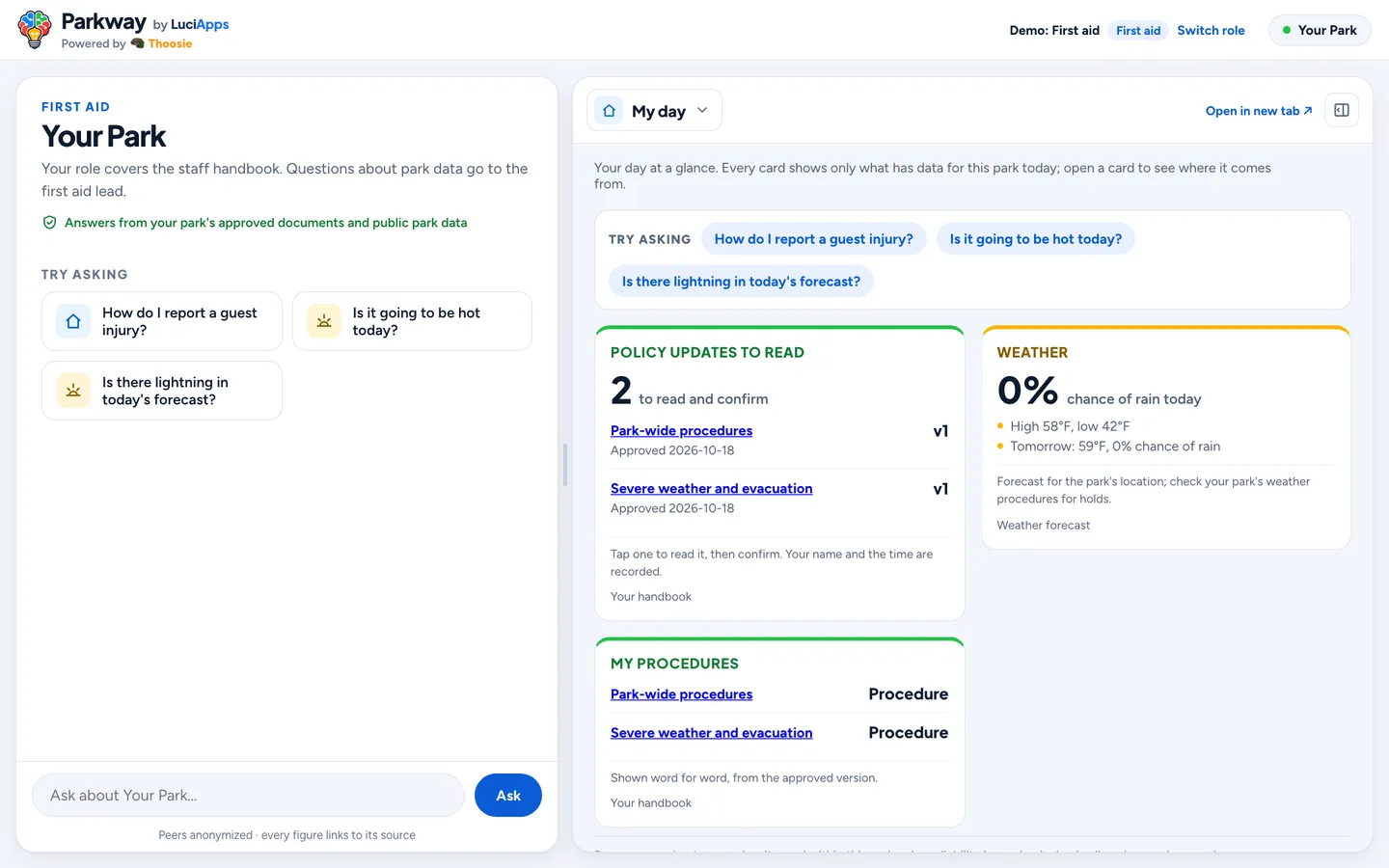 First aid: chat beside the role's dashboard