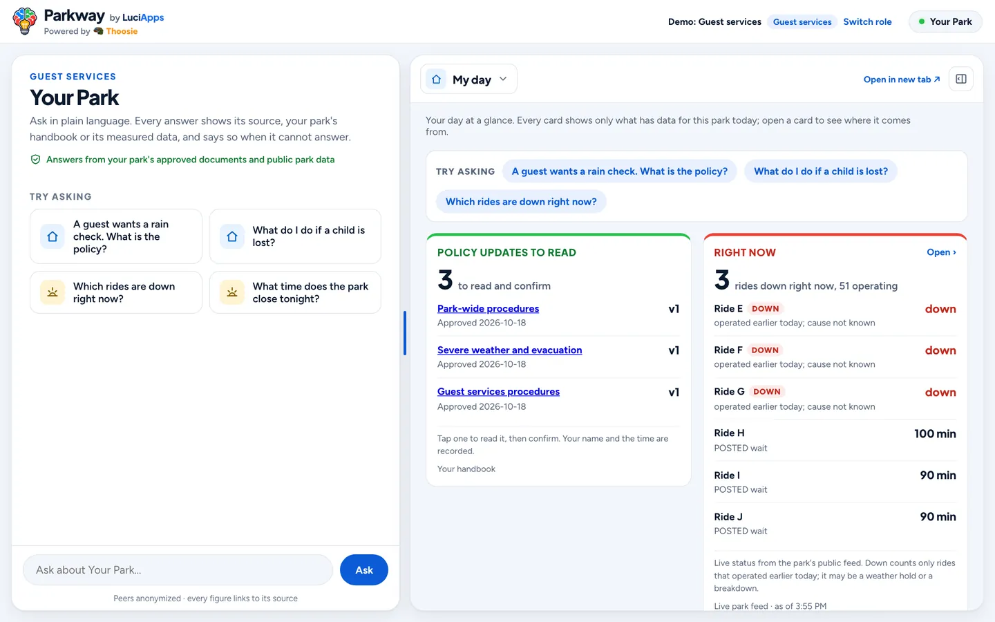 Guest services: chat beside the role's dashboard