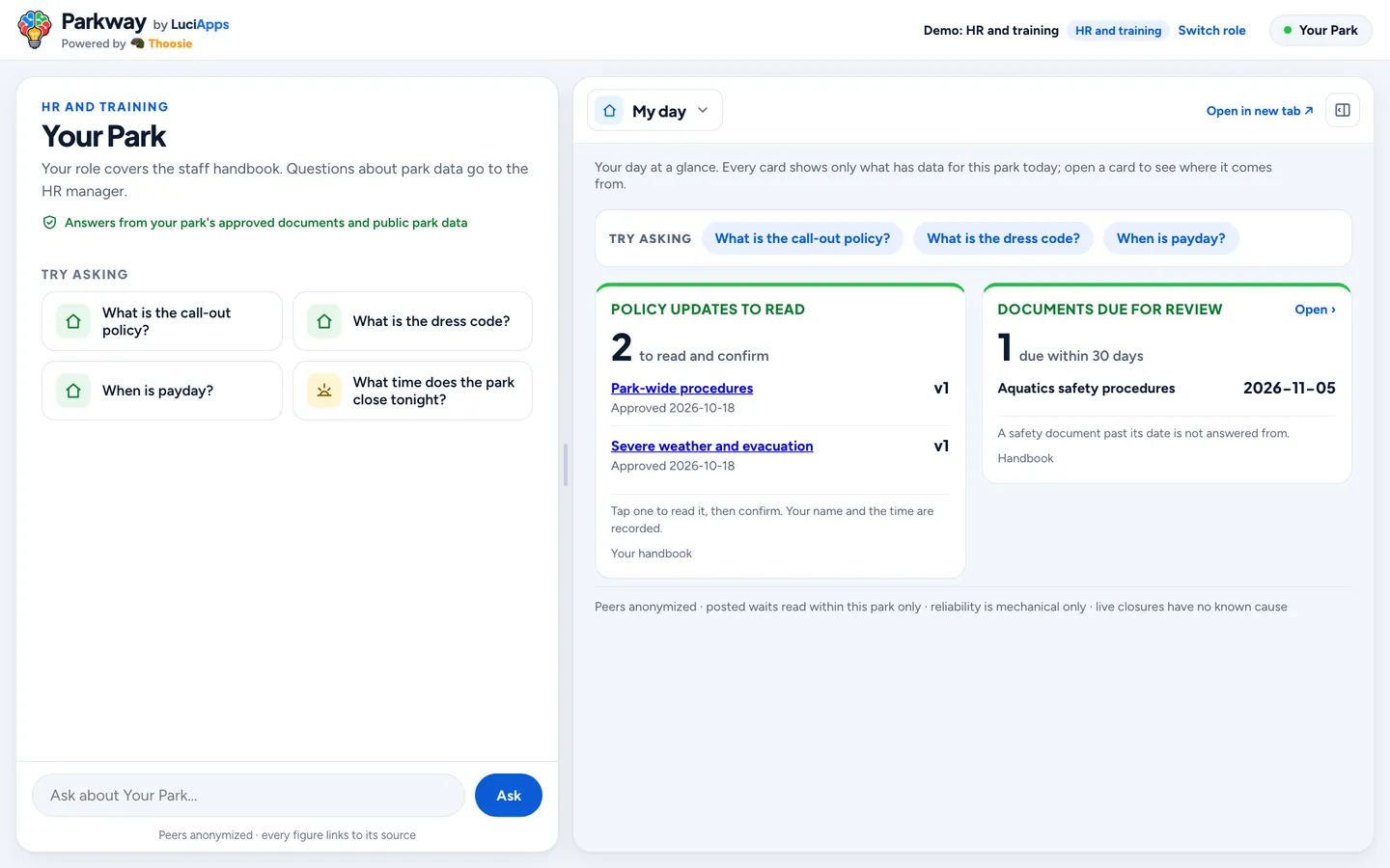 HR and training: chat beside the role's dashboard