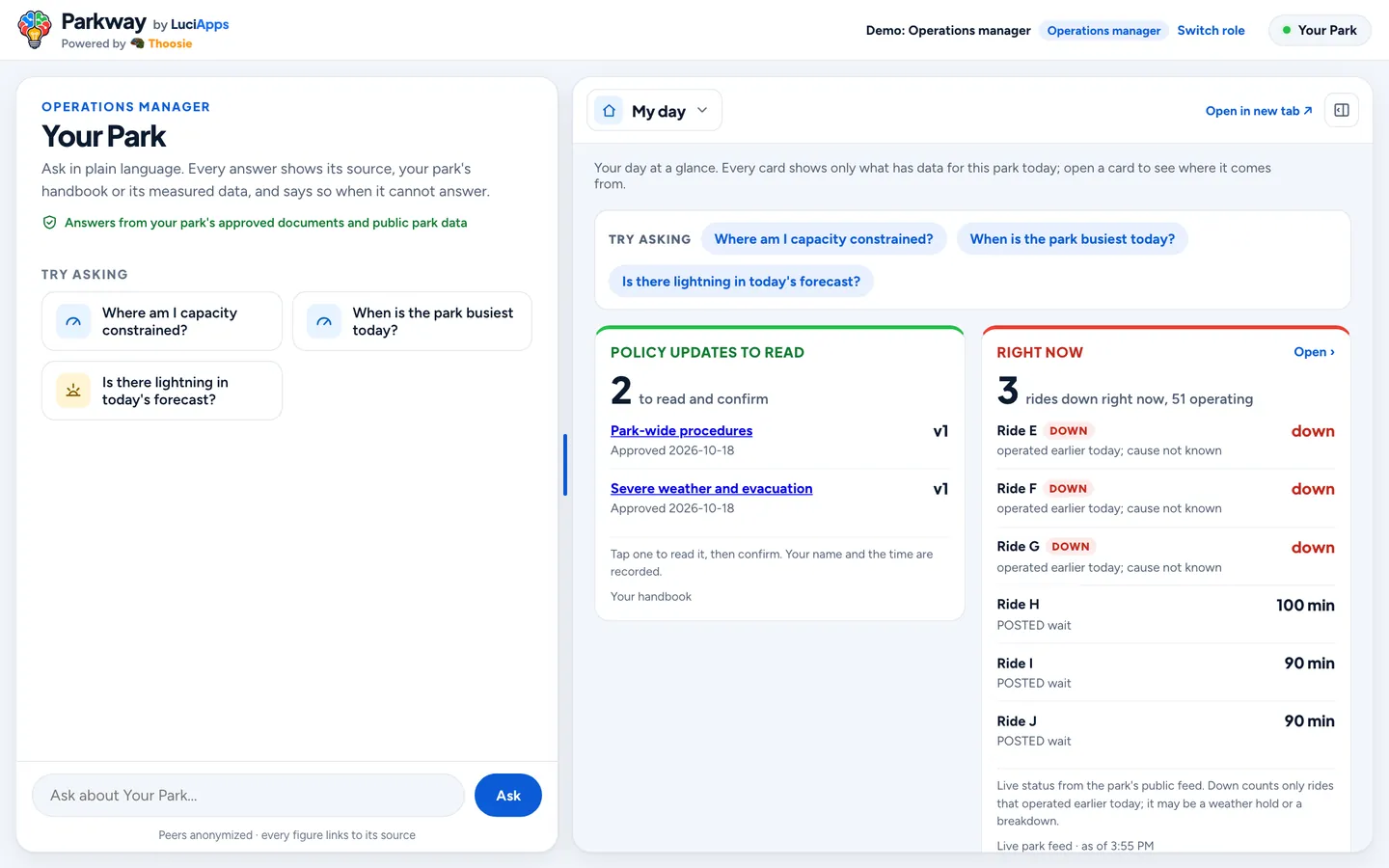 Operations manager: chat beside the role's dashboard