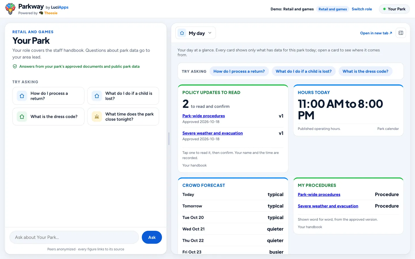 Retail and games: chat beside the role's dashboard