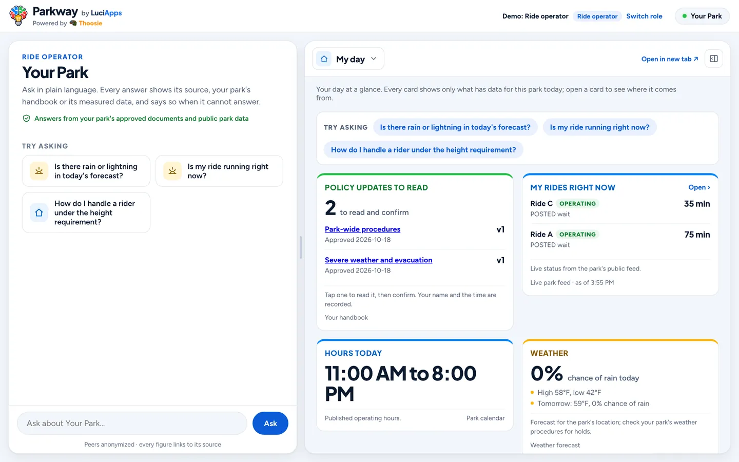 Ride operator: chat beside the role's dashboard