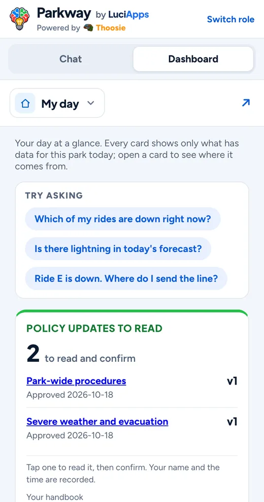 Ride operations supervisor on a phone: My day