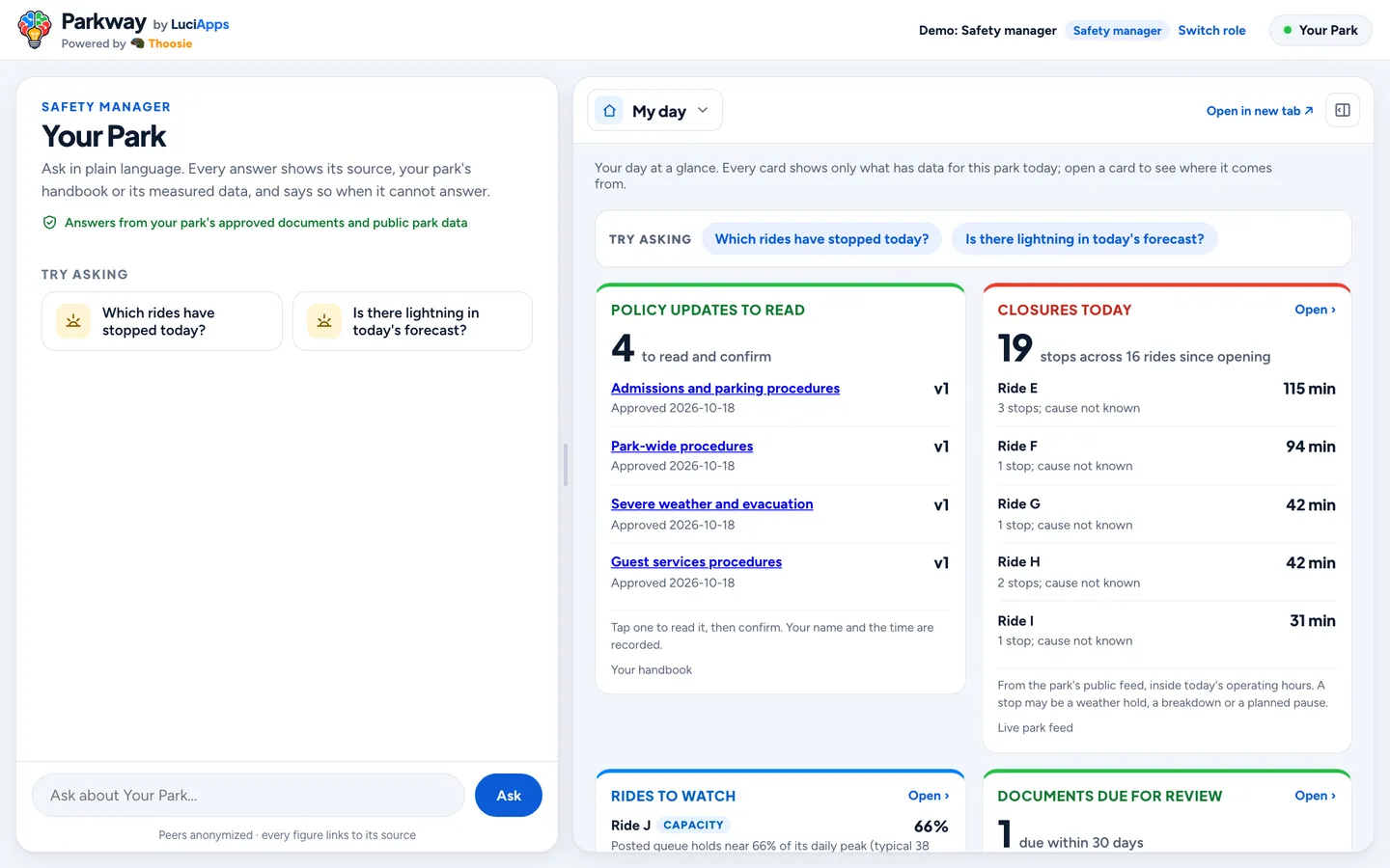 Safety manager: chat beside the role's dashboard