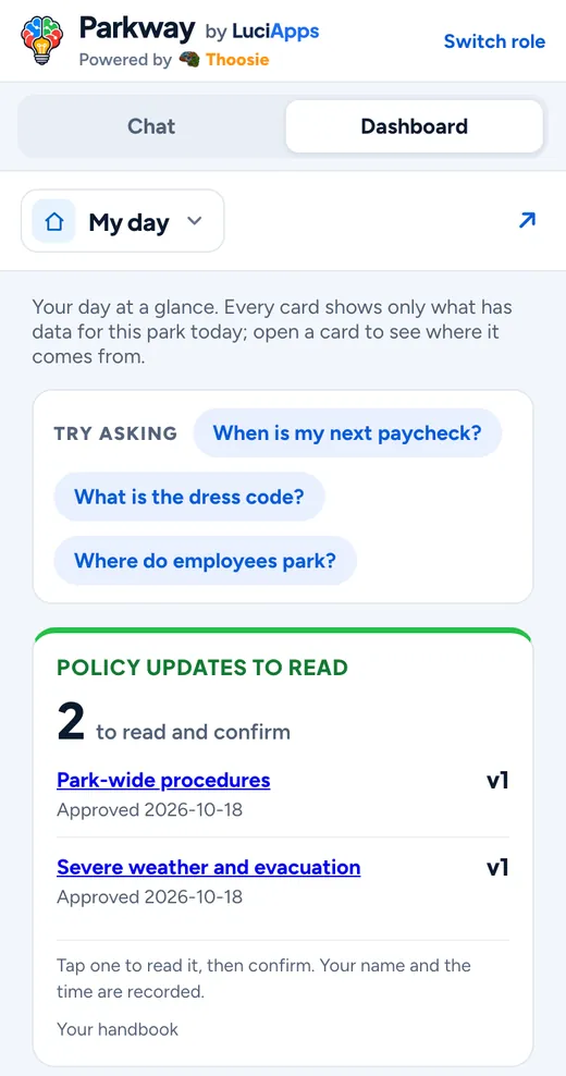 Seasonal team member on a phone: My day