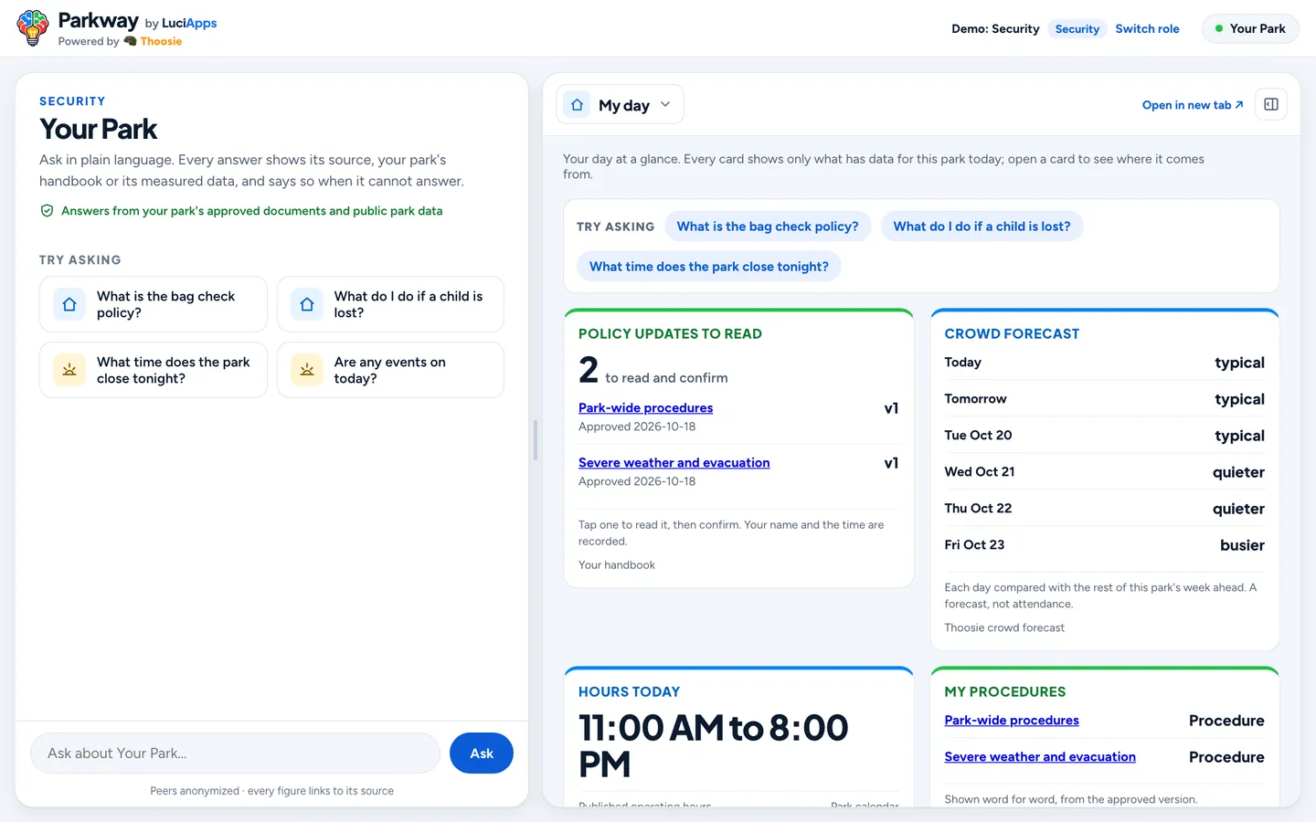 Security: chat beside the role's dashboard